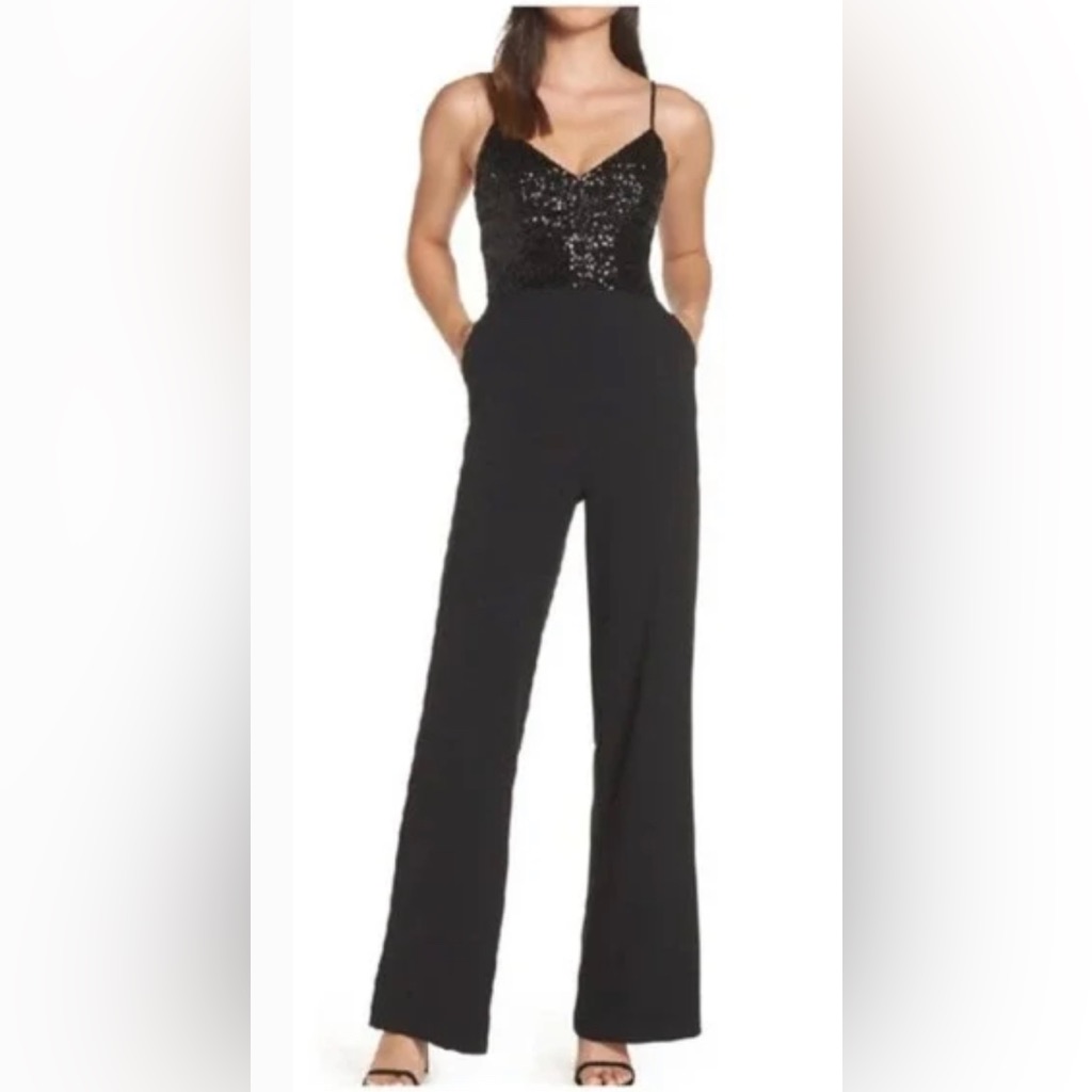Eliza J Black Sequin Top Jumpsuit Size 6 Nwt